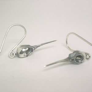 Hummingbird Skull Earrings, Sterling Silver image 1