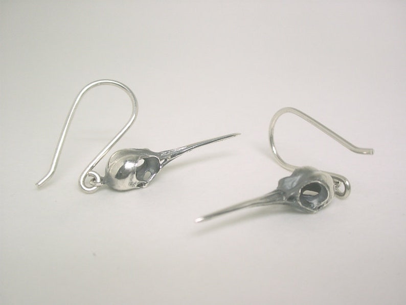 Hummingbird Skull Earrings, Sterling Silver image 1