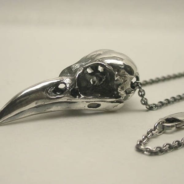 Raven Skull Necklace, Sterling Silver
