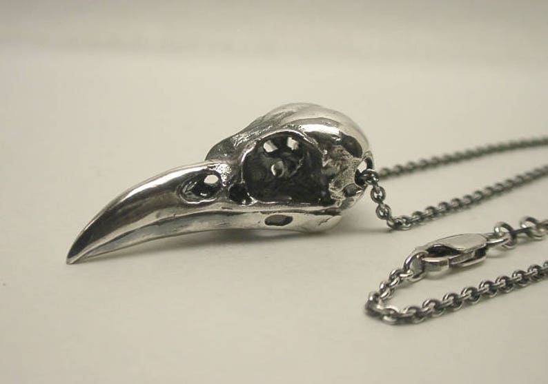 Raven Skull Necklace, Sterling Silver image 1