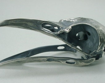 Pingente de crânio de corvo de 7,6 cm com mandíbula móvel, prata de lei *sem corrente*