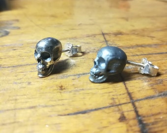 Single Human Skull Ear Stud, Sterling Silver