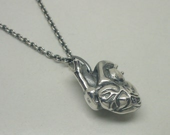Anatomical Human Heart Pendant - Large, Sterling Silver