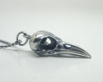 Tiny Raven Skull Necklace, Sterling Silver, 1 inch