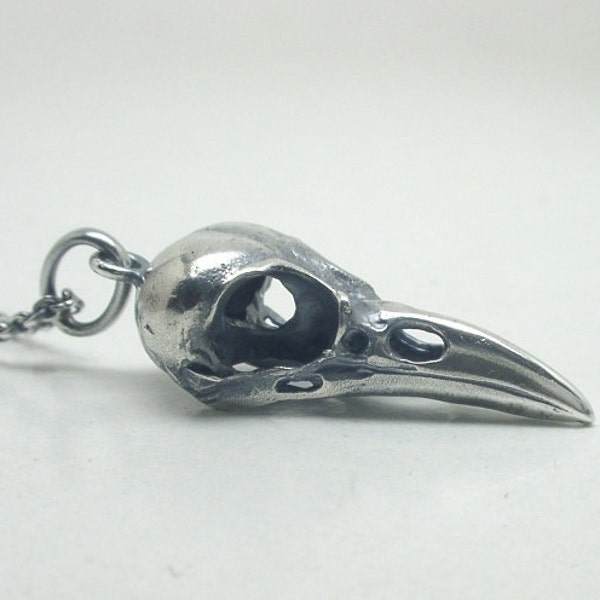 Kleine Rabenschädel Halskette, Sterling Silber, 3 cm