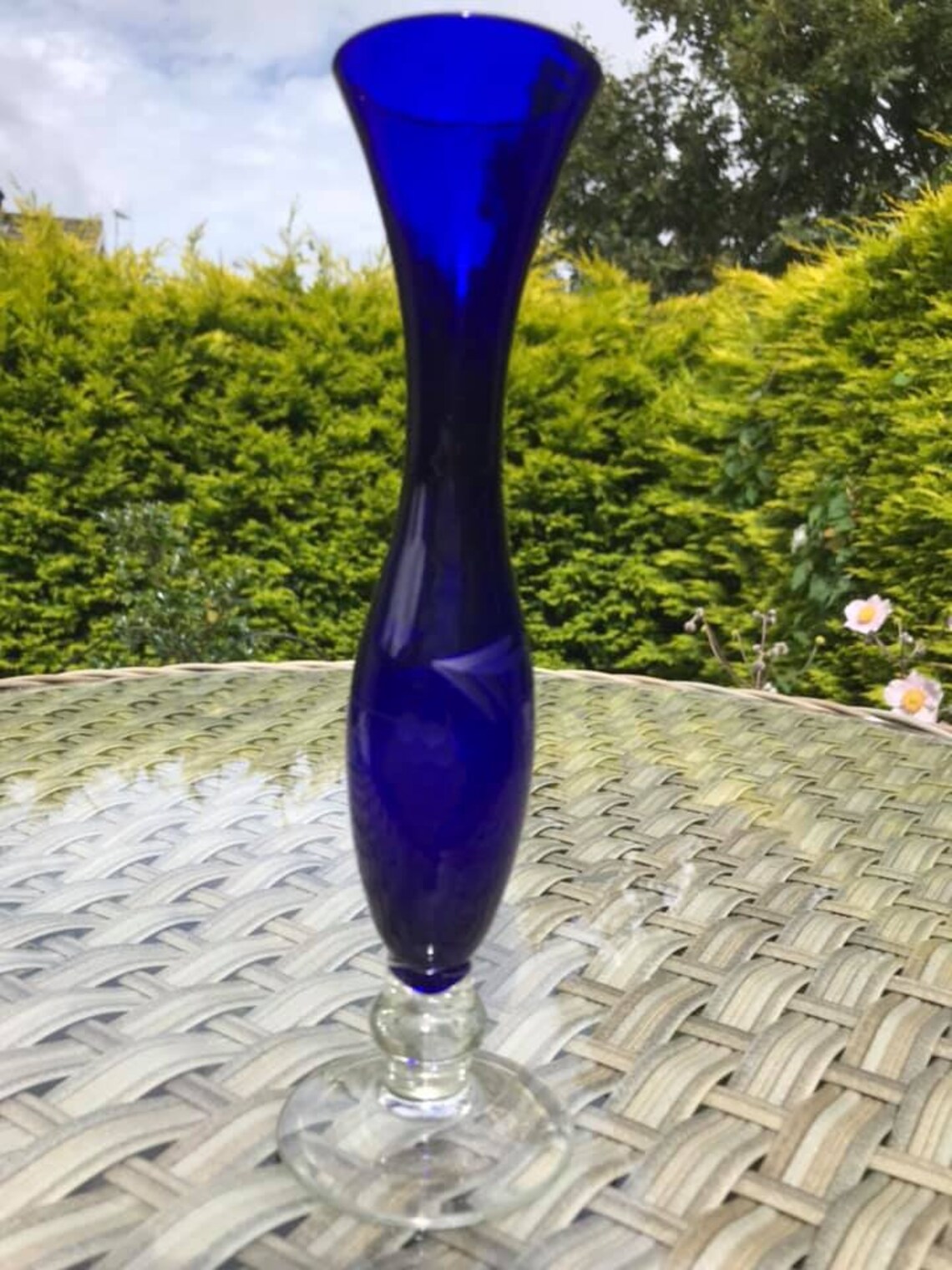 Vintage Cobalt Blue Etched Bud Vase Etsy