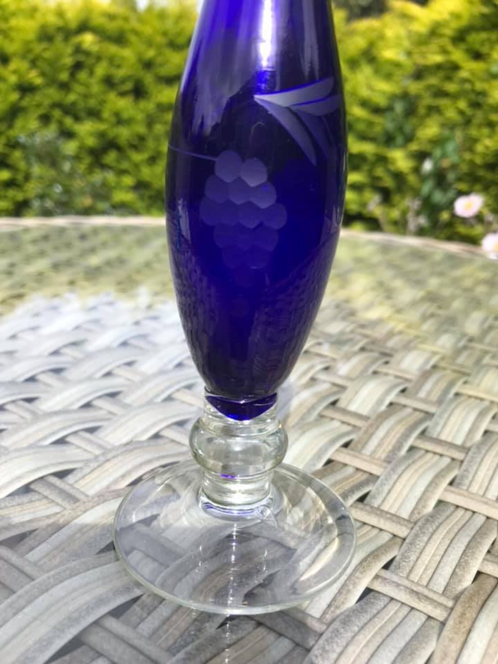 Vintage Cobalt Blue Etched Bud Vase Etsy