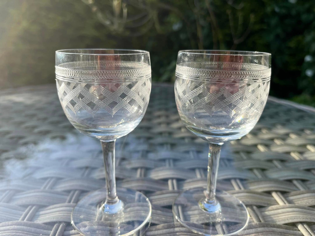 Antique Pair of Pall Mall Diamond Pattern Etched Sherry - Etsy