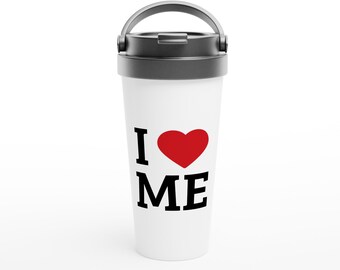 White 15oz Stainless Steel Travel Mug | Insulated Coffee Cup | Reusable Tumbler with Lid | Minimalist Drinkware | Gift for Him Her