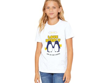 Kids Crewneck T-shirt: Love Deeply Penguin Graphic Tee