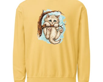 Hang In There Baby Cat Sweatshirt, Cat Hanging On Tree, Cozy Cat Lover Gift Crewneck Sweatshirt