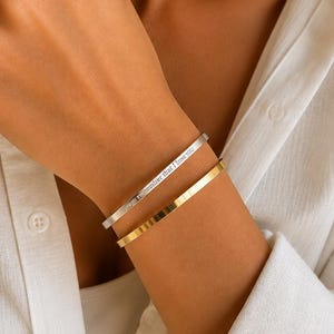 Personalized Sterling Silver Engraved Cuff Bracelet, Custom Quote Bangle, Minimalist Jewelry