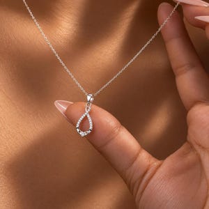 Sterling Silver Claddagh Infinity Necklace, Diamond Heart Pendant, Celtic Twist Jewelry