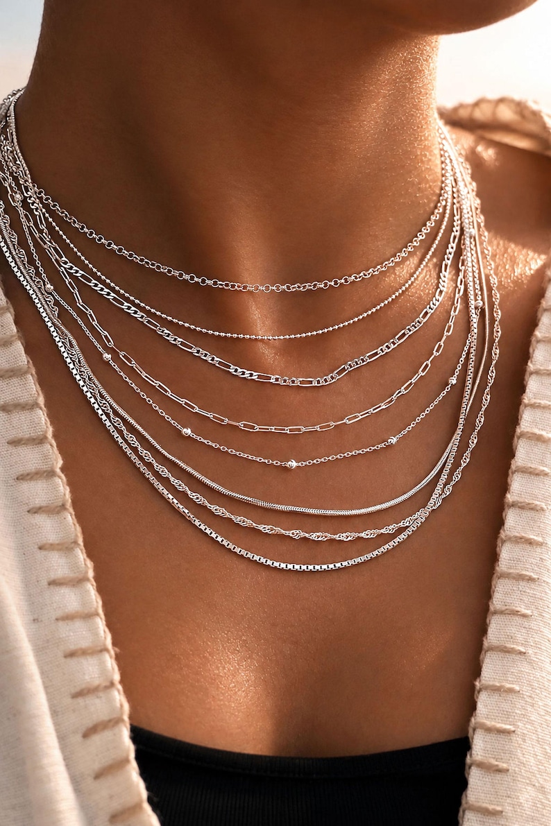 Sterling Silver Chain Necklace, Dainty Necklace Chain, Multiple Chain ...