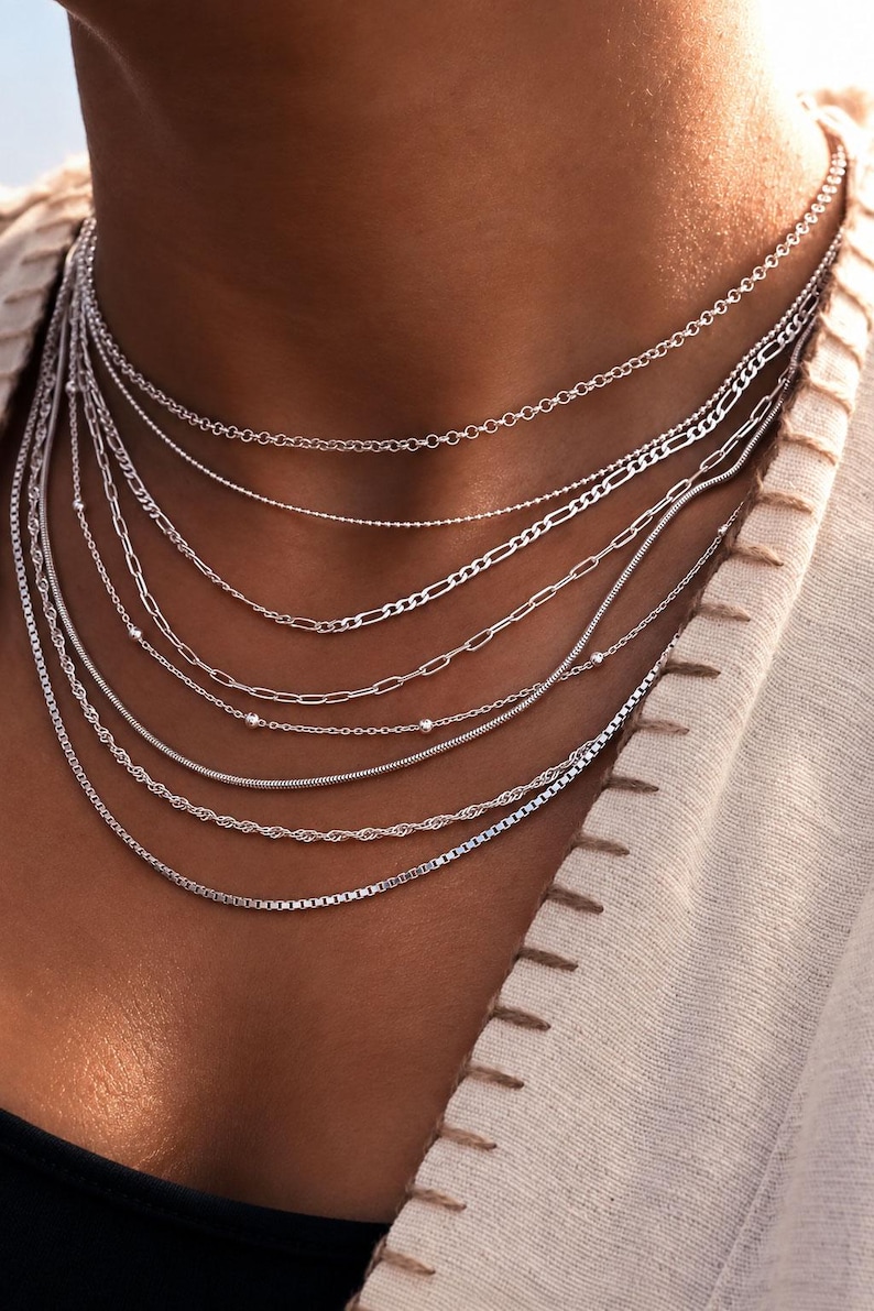 Sterling Silver Chain Necklace, Dainty Necklace Chain, Multiple Chain ...