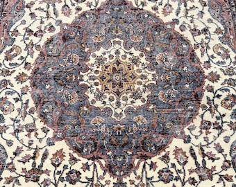 7x10 Vintage Area Rug, Floral Medallion Turkish Rug, Wool Carpet