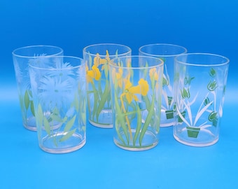 Vintage Swankie Swig Juice Glasses Cornflower, Tulip and Daffodil set of 6