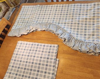 Vintage Croscill two Blue Checkered 86"w Valances and two 40"w x 36"L Drapes