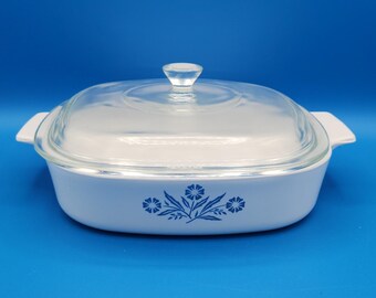 Cazuela Corning Ware vintage con forma de flor de maíz A-8-B con tapa P-9-C-1