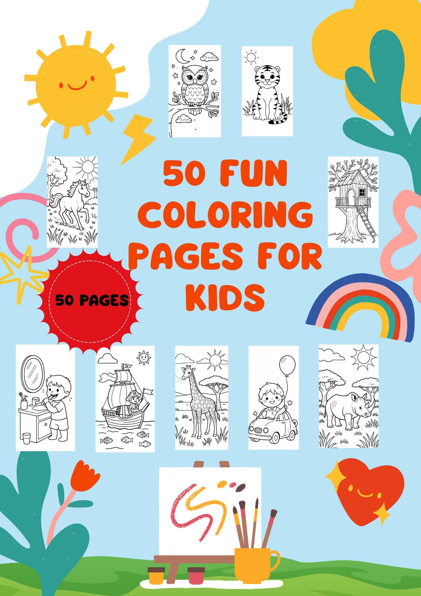 50 Fun Coloring Pages for Kids – Printable A4 PDF - Etsy