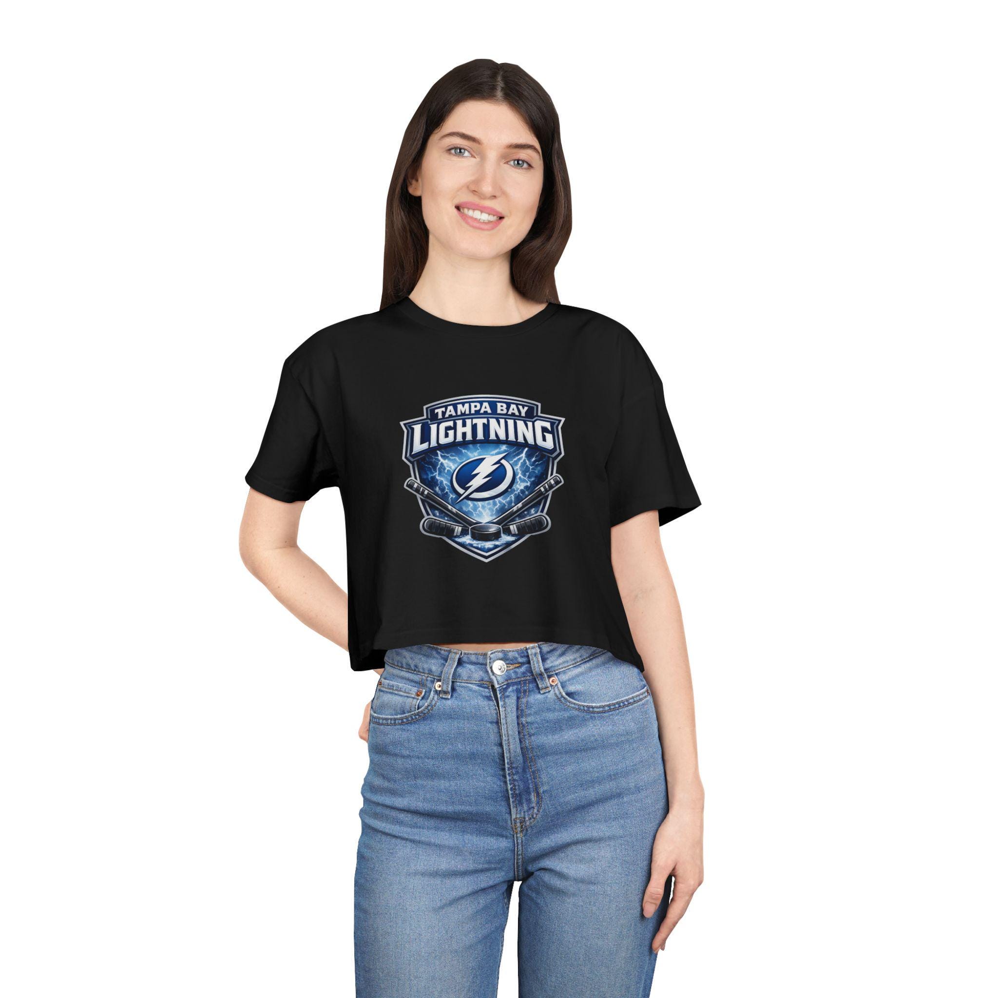 A dark blue t-shirt with a prominent, stylized yellow lightning bolt