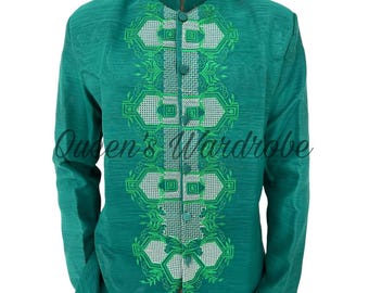 Cappotto verde Barong Tagalog Collare cinese Design forestale / Barong Tagalog moderno