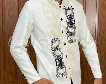 Kappa Barong Tagalog kinesisk krage Edward Teng Design Offwhite / Modern filippinsk Barong