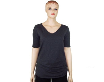Bamboo & Organic Cotton Ruched Side Tunic- Hand Dyed - Custom Sleeve Length and Choice of Color-  - Handmade to Order