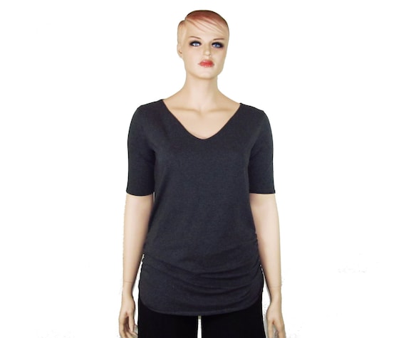 Bamboo & Organic Cotton Ruched Side Tunic- Hand Dyed - Custom Sleeve Length and Choice of Color-  - Handmade to Order