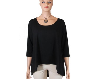 Womens Tunic -Asymmetrical Hi Low Shirt-XXS ro Plus Size 10X -Choice of Color, Size and Sleeve Length-Hand Dyed Bamboo/Organic Cotton Jersey