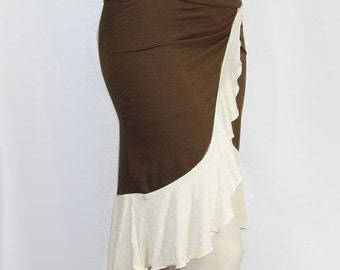 Plus Size Ruffled Wrap Skirt -Organic Cotton/Bamboo Jersey -Kobieta Salsa Skirt- Made to Order Size-Choice of Color XL,2X,3X,4X,5X,6X,7X,8X+