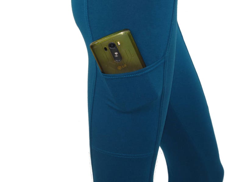 Hand Dyed Organic CottonBambooLycra-Perfect Secure Cell Phone Pocket-Integrated Slim Design-Yoga-Choice of Color/&Size Pocketed Leggings