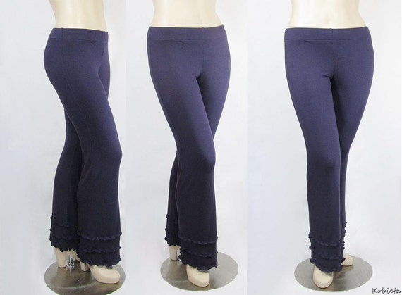 Yoga Pants-bootcut Triple Ruffled Cuffs-xxs Thru Plus Size 10x-hand Dyed  Bamboo/organic Cotton Jersey-custom Size and Color-true Handmade 