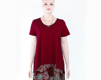 Side Tail Scoop Neck Shirt-Trapeze Tee-XXS to Plus Size 10X-Your Choice Color and Sleeve Style-Hand Dyed Bamboo/Organic Cotton Jersey Fabric