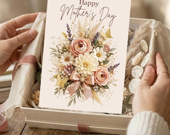 Elegante Muttertagskarte für Mama | Luxus Blumen Schmetterling Design | Druckbare Grußkarte | Sofortiges digitales Download Geschenk