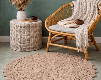 Hand Woven 3’ Round Jute Rug – Rustic Natural Area Rug for Living Room, Bedroom
