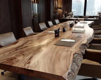 Mesa de comedor de nogal macizo con borde natural – Muebles rústicos de granja hechos a mano