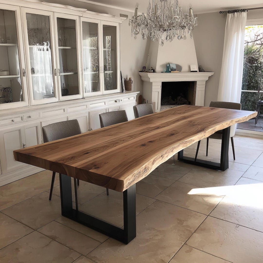 Custom Live Edge Walnut Dining Table – Rustic Farmhouse Solid Wood ...
