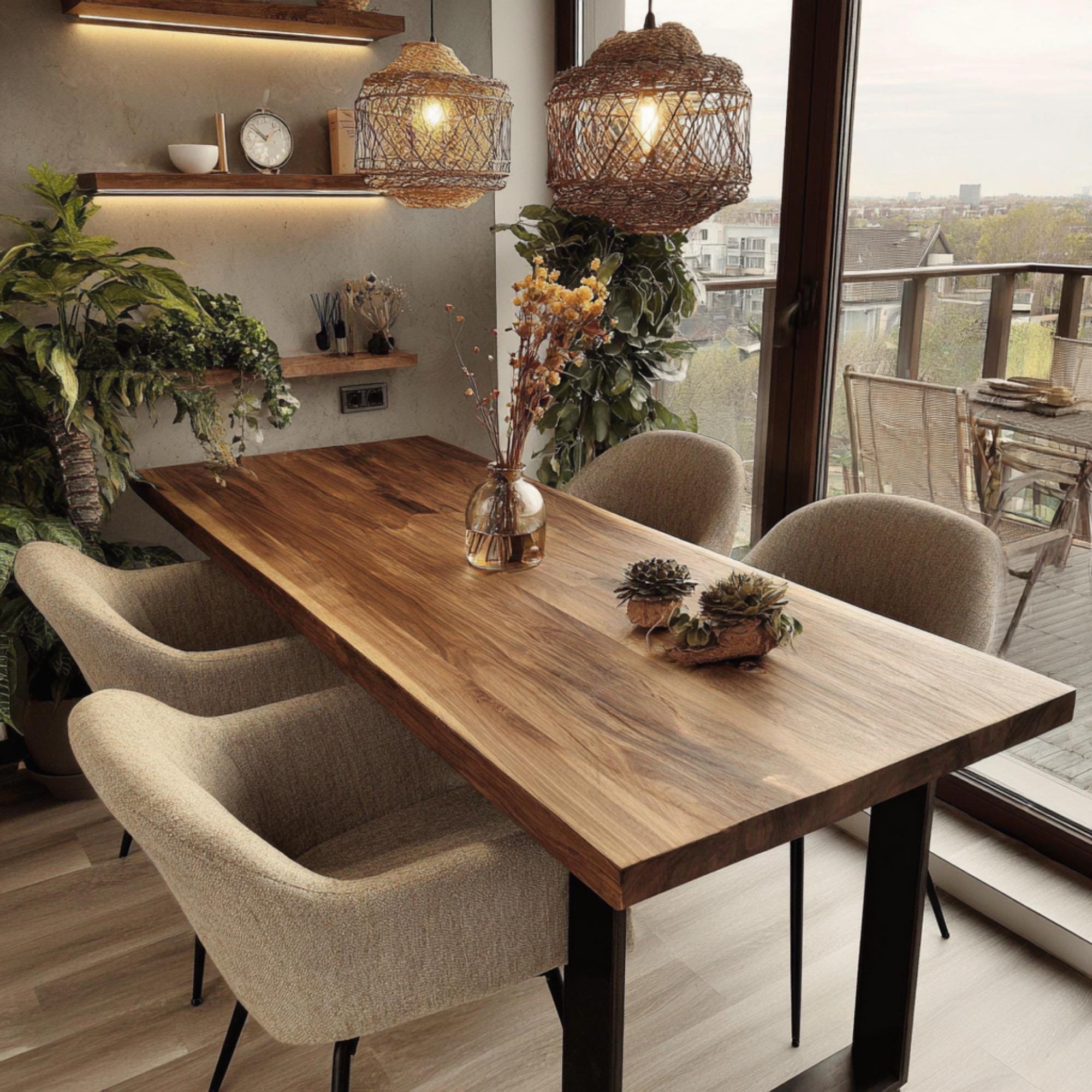 Solid Walnut Live Edge Dining Table – Rustic Farmhouse Handmade Wood ...