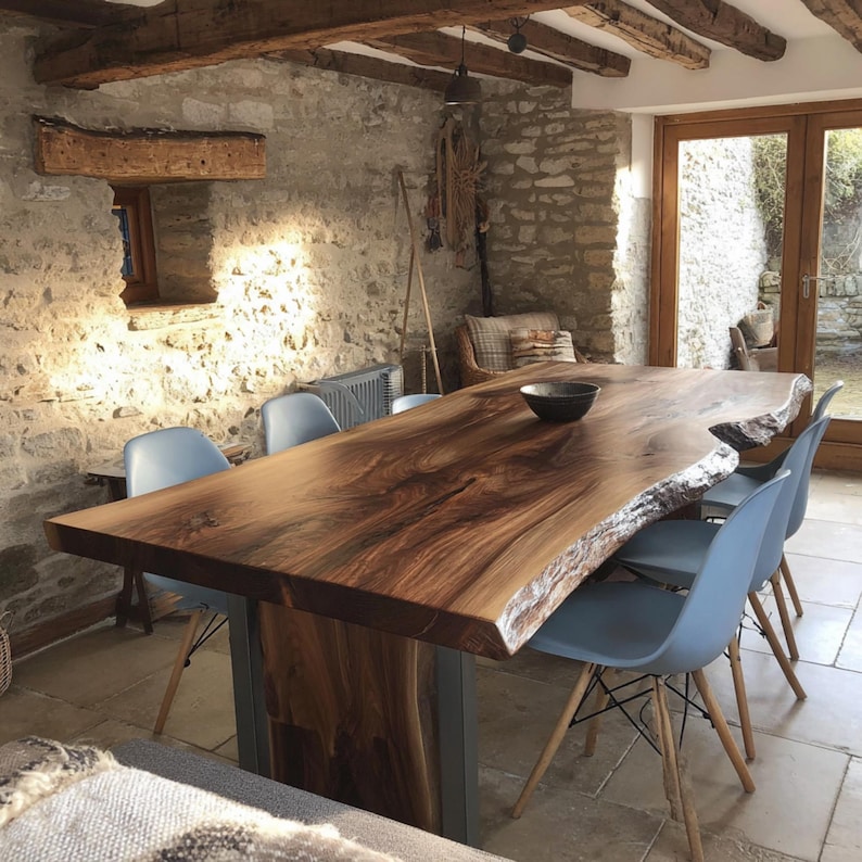 Solid Walnut Live Edge Dining Table – Rustic Farmhouse Hardwood ...