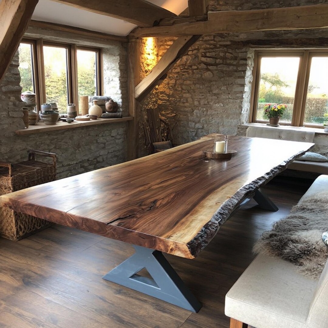 Solid Walnut Live Edge Dining Table – Rustic Farmhouse Hardwood ...