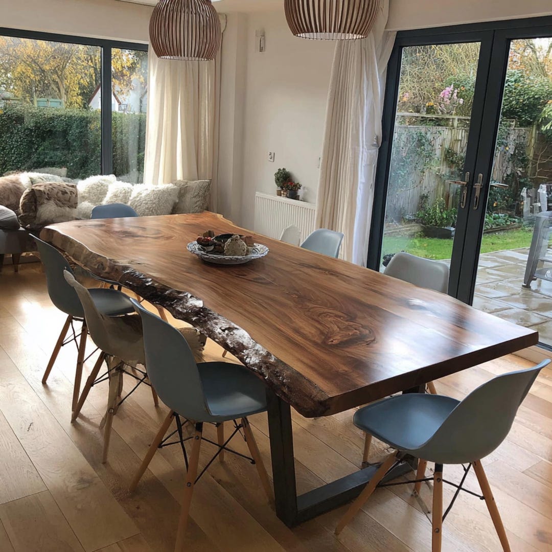 Solid Walnut Live Edge Dining Table – Rustic Farmhouse Handmade Wood ...