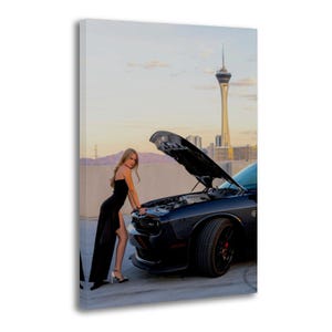 Muscle Car Canvas Print: Rooftop Glamour with Las Vegas Stratosphere Wall Art