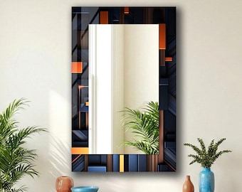 Miroir mural rectangulaire pleine longueur à thème abstrait : décoration moderne pour salon et salle de bain