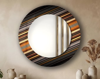 Miroir mural rond abstrait en verre trempé de couleur marron : Déco moderne pour le salon et la salle de bain