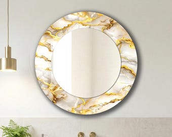 Extra grote ronde wandspiegel marmer als thema: moderne decoratie woonkamer, hal en badkamer