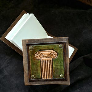Hand-Carved Leather Journal, Ionic Column Notebook, Classical Architecture Art Diary