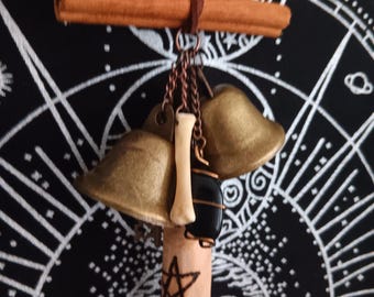 Mini Witch Bells – Protection Charm with Black Tourmaline, Cinnamon, Key, Bone, Pentagram Decor