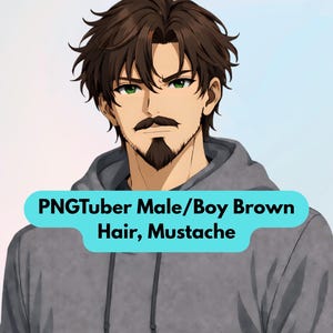 Male PNGTuber Avatar Pack – 10 Expressions | Brown Hair Green Eyes Anime Boy | High Quality PNG for VTuber, Twitch Streamer, Discord, OBS