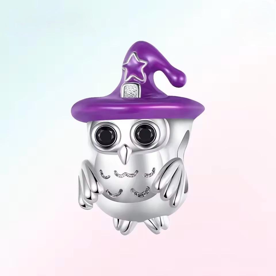 Sterling Silver Owl Charm: Whimsical Beaded Bird for Pandora Bracelets